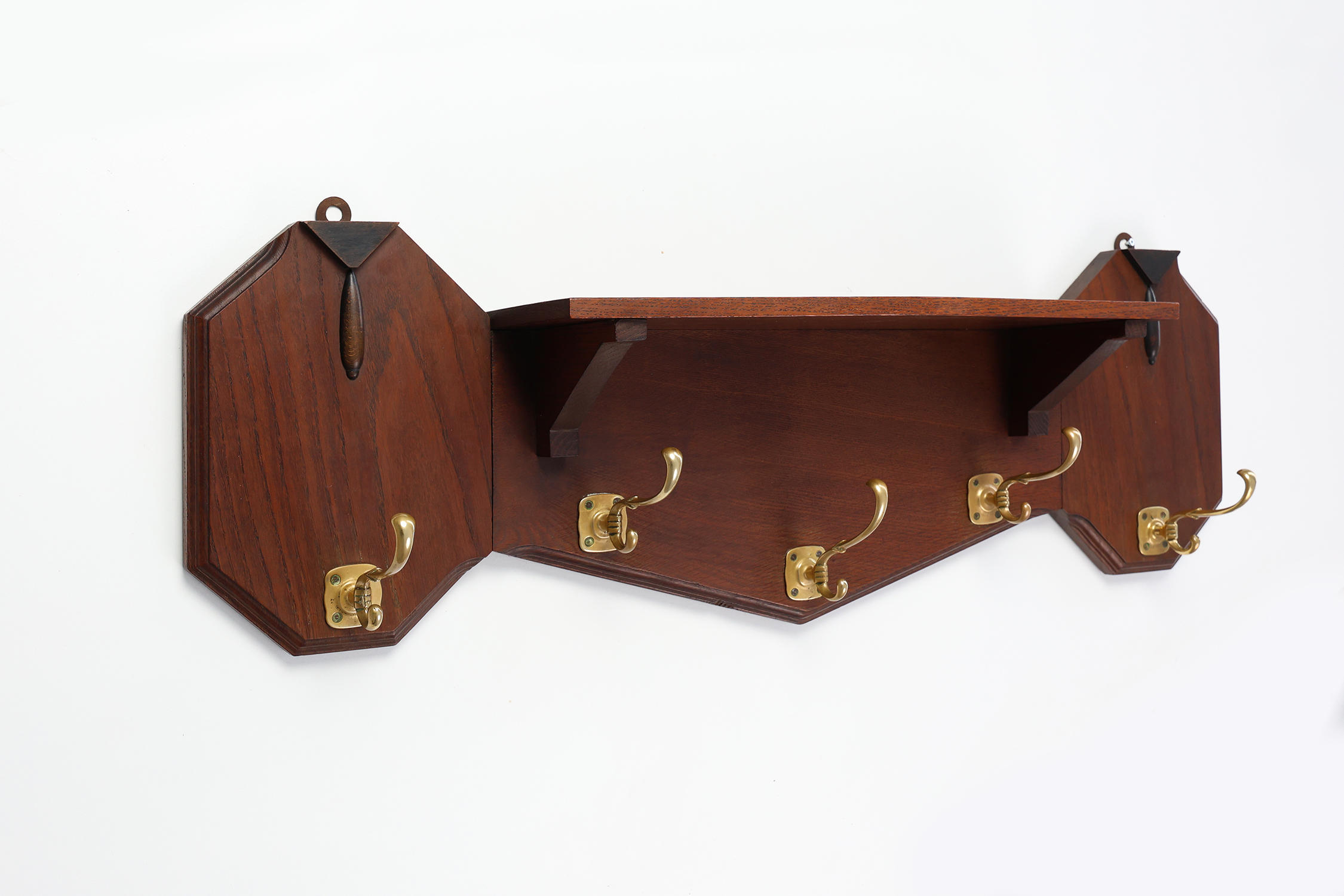 Art Deco coatrack in oak and copper, Belgium 1920sthumbnail